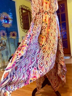 Banana Republic Cream Maxi Dress with Orange and Navy Ikat Print